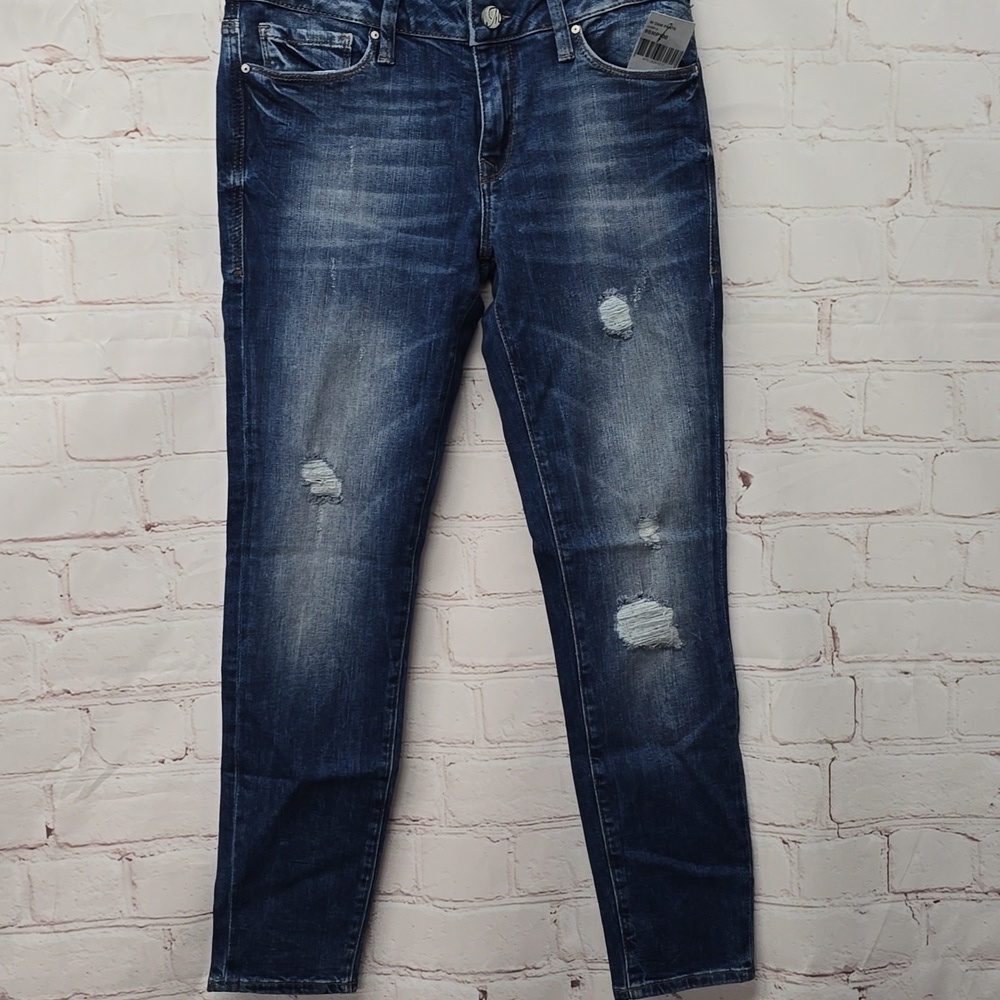MAVI Brand Blue Jeans ADRIANA Ankle Mid Rise Distressed Super Skinny Size 27 NWT
